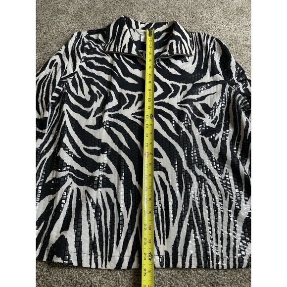 Misook Zebra Print Shiny Paillettes Full Zip Jacket Black White Size Large - Picture 5 of 7